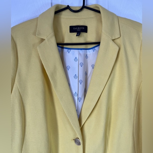 Talbots Aberdeen knit pique yellow academic blazer women’s size 14W - Picture 4 of 8